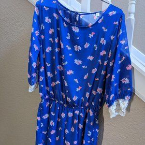 Floral crochet-accent, open-back Romper